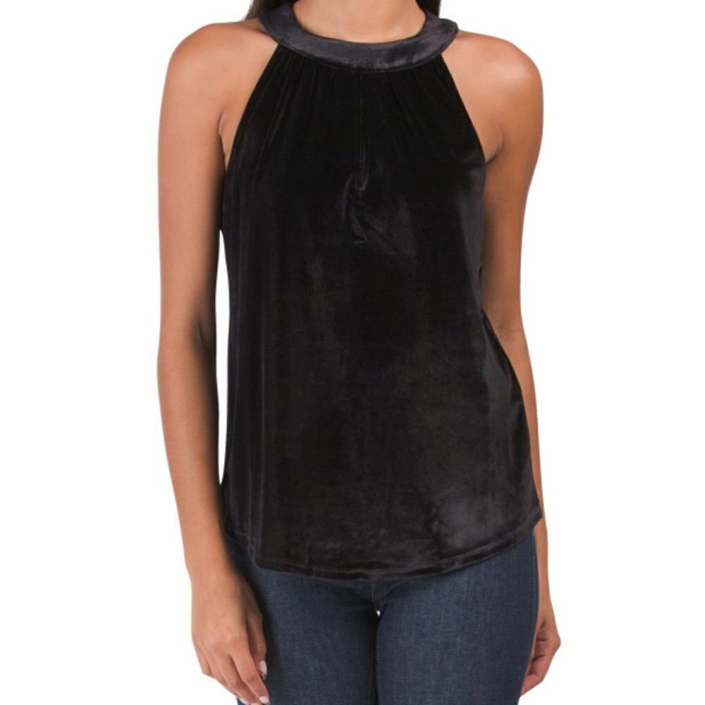 NWT CATHERINE MALANDRINO Velvet Halter Top With Keyhole
